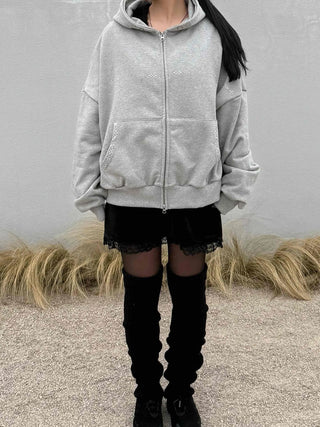 Layered Shoulder Drop Wide Zip-Up Hoodie