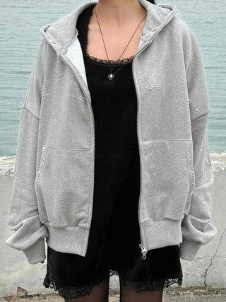 Layered Shoulder Drop Wide Zip-Up Hoodie