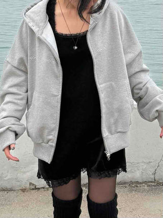 Layered Shoulder Drop Wide Zip-Up Hoodie
