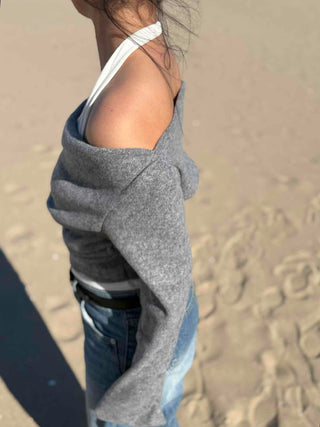 Off-shoulder Layered Thumbhole Crop Long Sleeve Tee