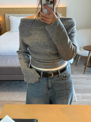 Off-shoulder Layered Thumbhole Crop Long Sleeve Tee