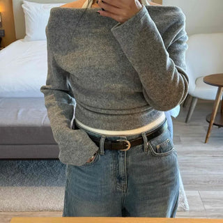 Off-shoulder Layered Thumbhole Crop Long Sleeve Tee