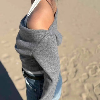 Off-shoulder Layered Thumbhole Crop Long Sleeve Tee