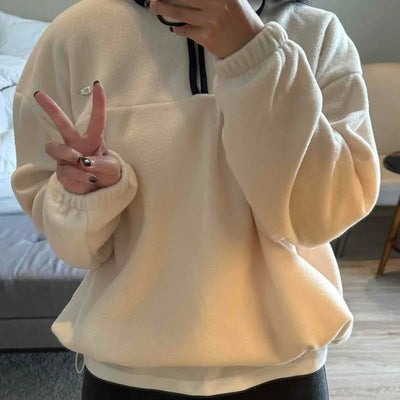Hooded Drawstring Balloon Sleeve Loose Fit Sweatshirt