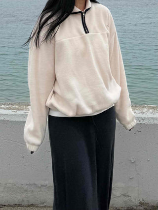 Hooded Drawstring Balloon Sleeve Loose Fit Sweatshirt