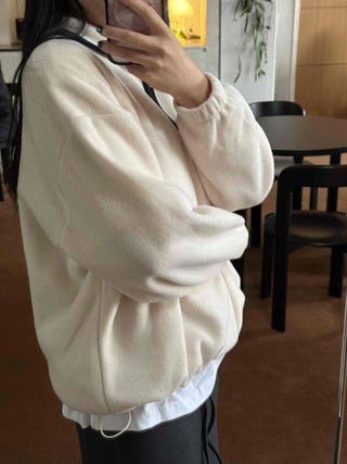 Hooded Drawstring Balloon Sleeve Loose Fit Sweatshirt