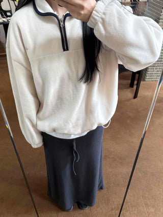 Hooded Drawstring Balloon Sleeve Loose Fit Sweatshirt