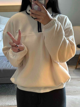 Hooded Drawstring Balloon Sleeve Loose Fit Sweatshirt