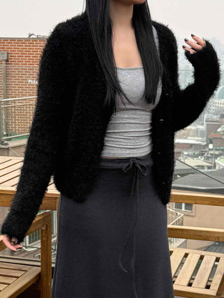 Fuzzy Shaggy Deep V-Neck Long Cardigan
