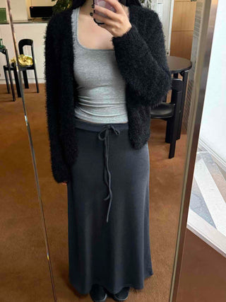 Fuzzy Shaggy Deep V-Neck Long Cardigan