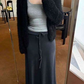 Fuzzy Shaggy Deep V-Neck Long Cardigan