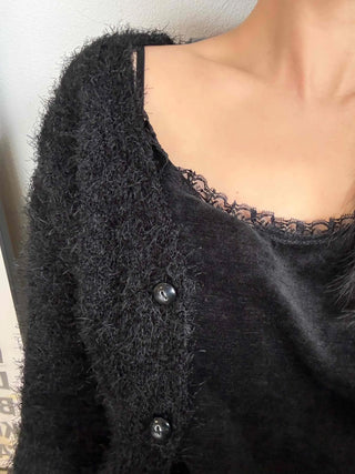 Fuzzy Shaggy Deep V-Neck Long Cardigan
