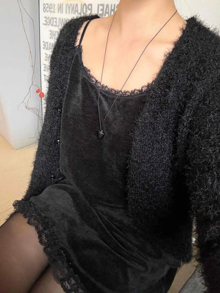 Fuzzy Shaggy Deep V-Neck Long Cardigan