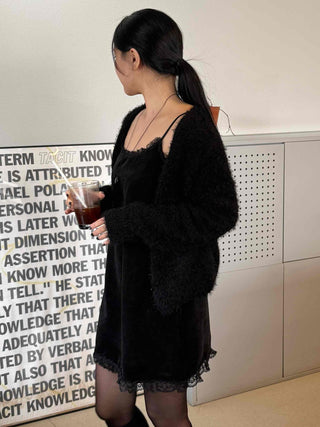 Fuzzy Shaggy Deep V-Neck Long Cardigan