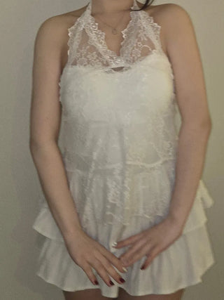 Pearl Lace Halterneck Flare Tulle Dress