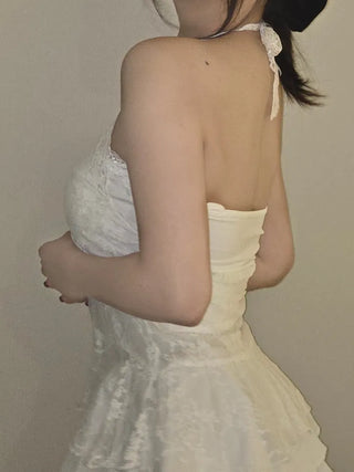 Pearl Lace Halterneck Flare Tulle Dress