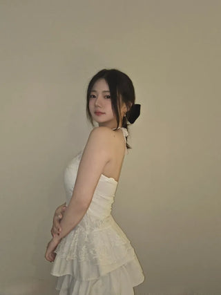 Pearl Lace Halterneck Flare Tulle Dress