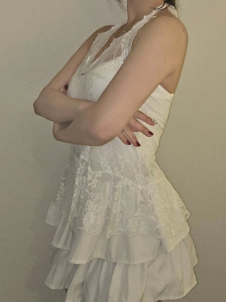 Pearl Lace Halterneck Flare Tulle Dress
