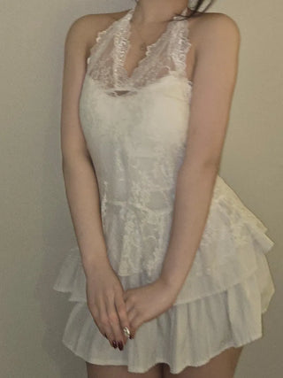 Pearl Lace Halterneck Flare Tulle Dress