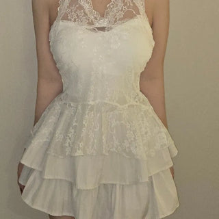 Pearl Lace Halterneck Flare Tulle Dress