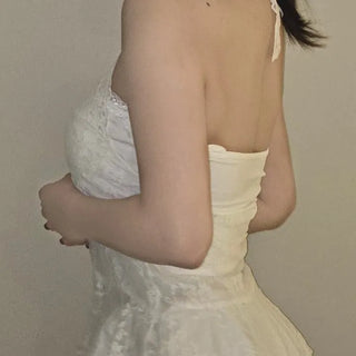 Pearl Lace Halterneck Flare Tulle Dress