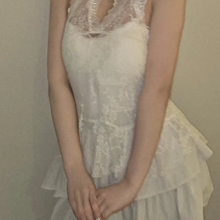 Pearl Lace Halterneck Flare Tulle Dress