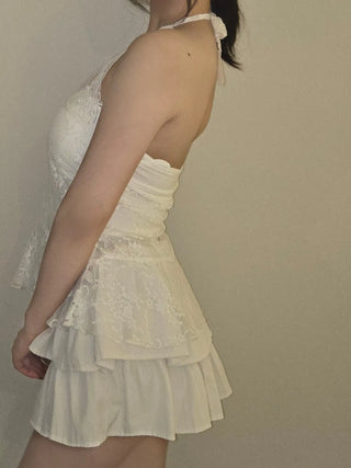 Pearl Lace Halterneck Flare Tulle Dress
