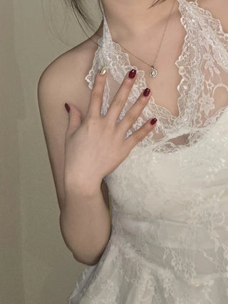 Pearl Lace Halterneck Flare Tulle Dress