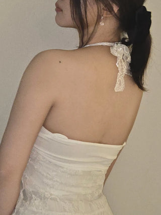 Pearl Lace Halterneck Flare Tulle Dress