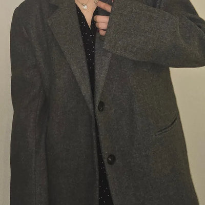 Herringbone Two-Button Semi-Wide Blazer Jacket