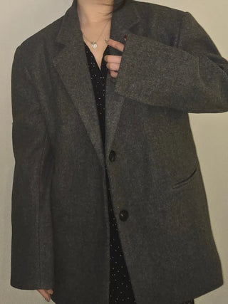 Herringbone Two-Button Semi-Wide Blazer Jacket