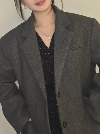 Herringbone Two-Button Semi-Wide Blazer Jacket