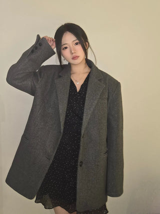 Herringbone Two-Button Semi-Wide Blazer Jacket