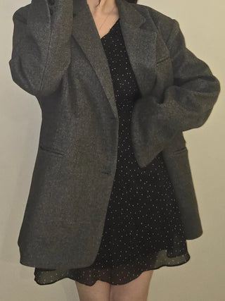 Herringbone Two-Button Semi-Wide Blazer Jacket