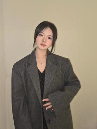Herringbone Two-Button Semi-Wide Blazer Jacket
