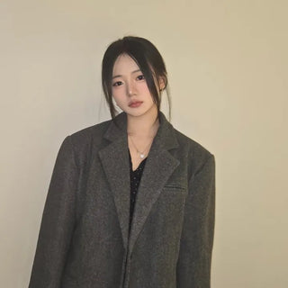 Herringbone Two-Button Semi-Wide Blazer Jacket