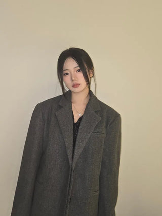Herringbone Two-Button Semi-Wide Blazer Jacket