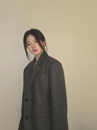 Herringbone Two-Button Semi-Wide Blazer Jacket