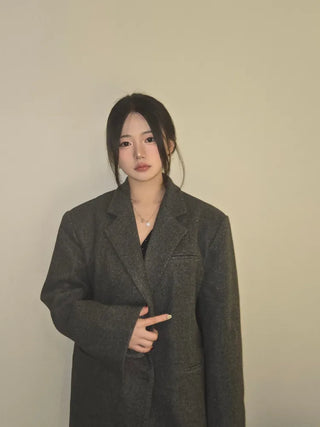 Herringbone Two-Button Semi-Wide Blazer Jacket