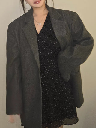 Herringbone Two-Button Semi-Wide Blazer Jacket