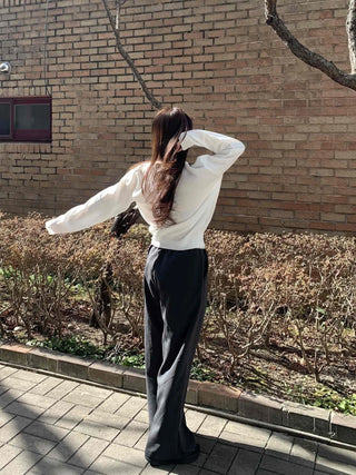 Semi-Balloon Drawstring High-Waisted Slacks