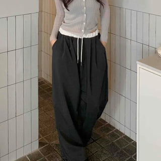 Semi-Balloon Drawstring High-Waisted Slacks