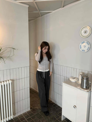 Semi-Balloon Drawstring High-Waisted Slacks