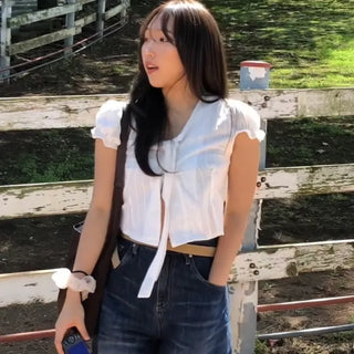 Kuri Petit Puff Ribbon Blouse