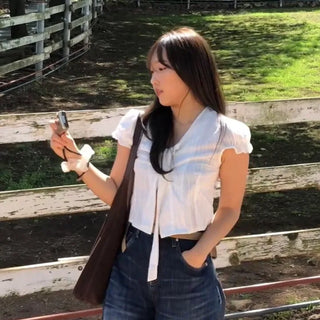 Kuri Petit Puff Ribbon Blouse