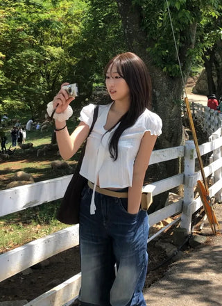 Kuri Petit Puff Ribbon Blouse