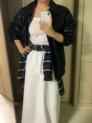 Pchel Striped Collar Loose Long Sleeve Tee