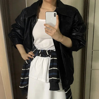 Pchel Striped Collar Loose Long Sleeve Tee