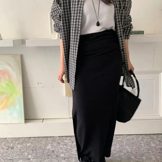Minimal Cozy Hidden Elastic Waist Straight Long Skirt