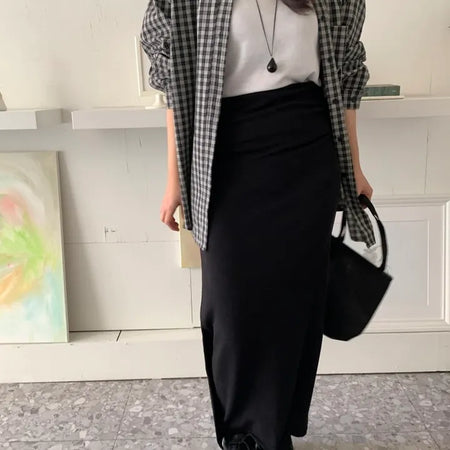 Minimal Cozy Hidden Elastic Waist Straight Long Skirt